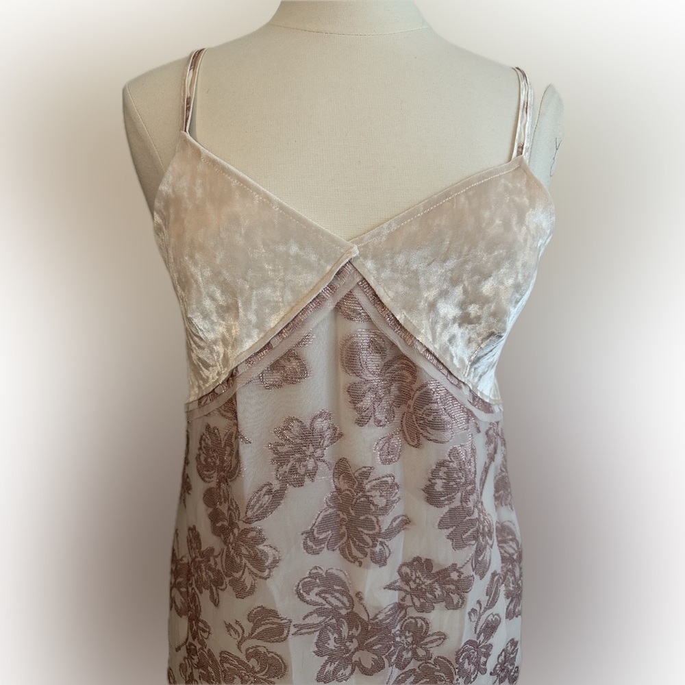🌺 Zara Pink Velour & Metallic Foiled Floral Maxi Dress M